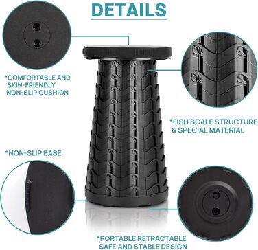 Телескопічний стілець-табурет для кемпінгу, риболовлі та дому