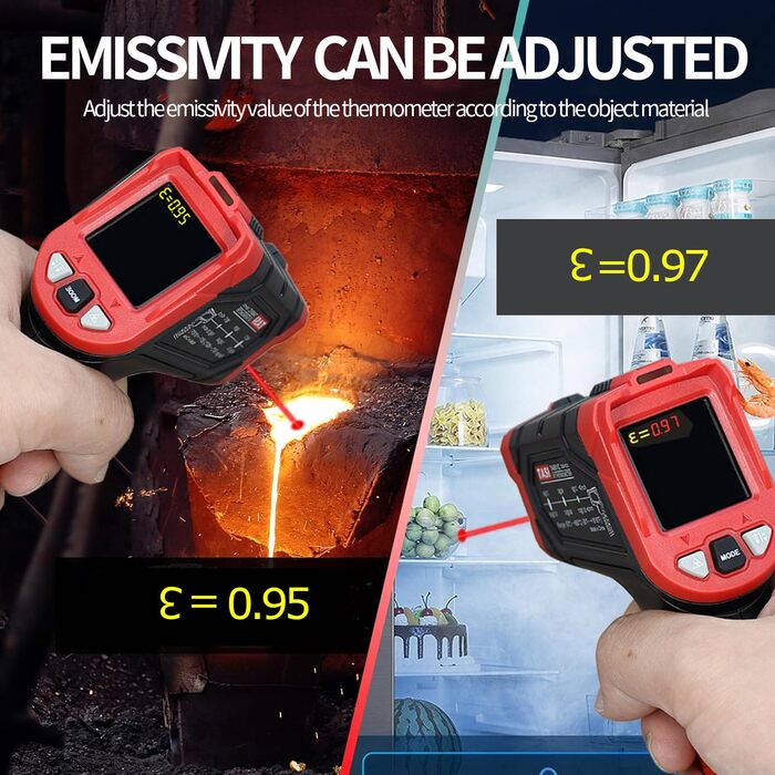Інфрачервоний термометр лазерний цифровий -37°F~1022°F (–50°C～880°C) - Ідеально для приготування їжі, барбекю та холодильників
