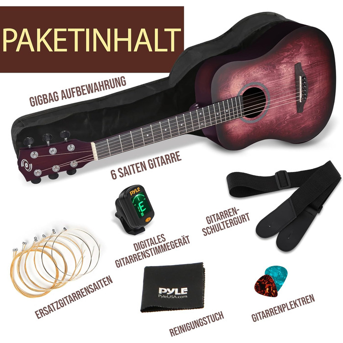 Акустична гітара Pyle – Класична гітара з датчиком, для початківців, дітей та дорослих, розмір 1/2, з тюнером та комплектом Crimson Burst Matt