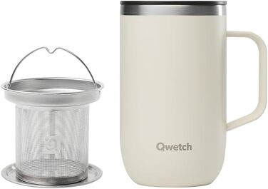 Qwetch Stainless Steel Insulated Travel Mug - 350ml - Keeps Drinks Hot for 6h & Cold for 12h - Leakproof Lid, Reusable, Tea Filter Compatible