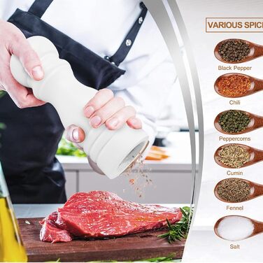 Набір з 2 шт. дерев'яних мельниць для солі, перцю та чилі - ручні, з регулюванням помелу. Ідеально для солі, перцю та чилі.