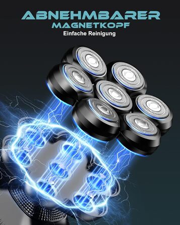 Машинка для гоління голови Glatzen Herren 7D, водонепроникна, для сухого та вологого гоління, з LED дисплеєм, Type-C, чорна