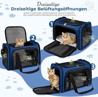 Транспортна сумка для кота та собаки, переноска для собак, складана переноска для котів, портативна переноска, до 5 кг, для середніх собак та котів (M, L 43 x B 28 x H 28 см, темно-синій)