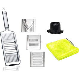 Giant 4-Blade Multi-Grater made of stainless steel - grates vegetables, fruits & cheese 8x faster + 1 PCMM microfiber cloth, color of grater: stainless steel