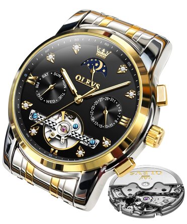 Чоловічий годинник OLEVS Chronograph: водонепроникний, кварцовий, зі сталевим корпусом та підсвіткою циферблата (6678, чорний/золотий/сріблястий)