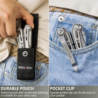 Мультитул Swiss+Tech 16 в 1: мультифункціональний інструмент з нержавіючої сталі з ножем, відкривачкою та кліпсою для ременя. Ідеально для кемпінгу та ремонту. З чохлом (Срібний)