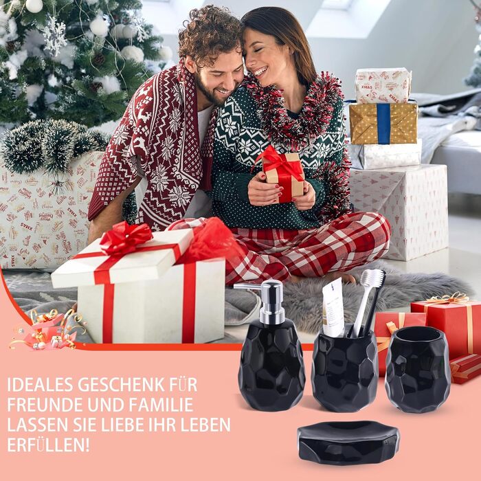 Набір аксесуарів для ванної кімнати, 4 шт: диспенсер для мила, мильниця, тримач для зубних щіток, стаканчик для зубних щіток, органайзер для ванної кімнати (Чорний)