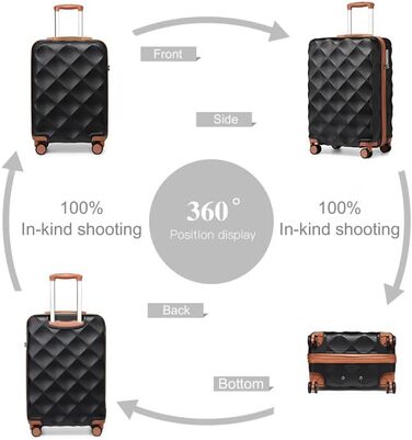 Чемодан British Traveller Mittelgroßer (середній) 64x43x26.5 см: легкий, з ABS+PC, TSA-замок, 4 колеса, Trolley (Чорний/Коричневий, S(54см 34л))