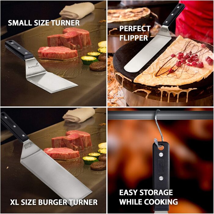 Набір для гриля з нержавіючої сталі: лопатка та помічник для смаження м'яса та гамбургерів - для дому та вулиці