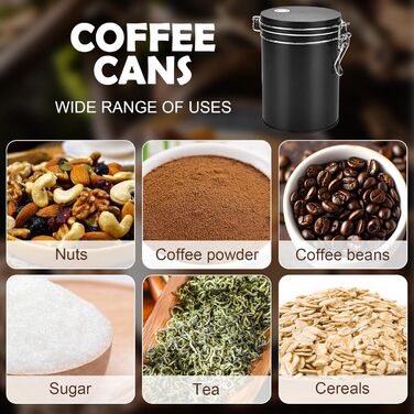 Кавова банка з нержавіючої сталі 450 мл з клапаном, вакуумна, для кави, чаю, горіхів, какао, чорна