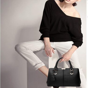 Сумка жіноча шкіряна Shopper Damen чорна: велика сумка-шопер, сумка на плече, сумка-тоут з ручками