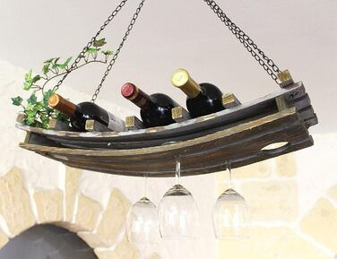 DanDiBo Wine Rack 5089 Ceiling Shelf made of Wood 65 cm Hanging Shelf Bottle Holder Bottle Shelf with Glass Holder Blanket