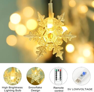 Льоново-снігові гірлянди AUAUY для прикраси дому та саду, 6м, 40 LED, тепле світло, 2 режими, водонепроникні, з пультом (4м)