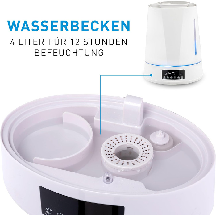 Grundig Humidifier and Aroma Diffuser 4L - Diffuser Essential Oils - Humidifier with Hygrometer and Timer - Rooms of 15 to 30m2 - 26 x 15 x 33 CM - White