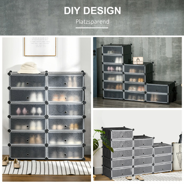 HOMCOM 12-Compartment Shoe Cabinet Modular Shelf for 12 Pairs of Shoes DIY Stackable Shoe Storage for Entryway Black 49 x 37 x 108 cm | Aosom