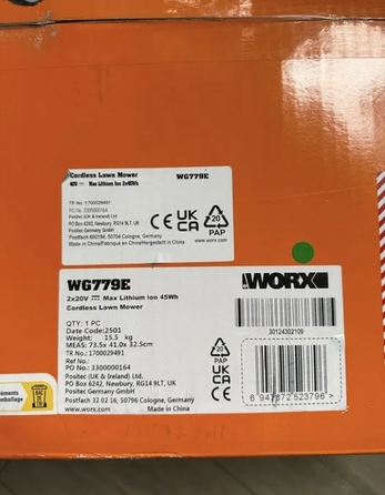 Акумуляторна газонокосарка WORX WG779E.1 40V, чорно-помаранчева