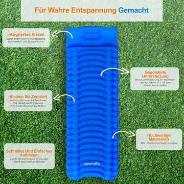 Спальні килимки та спальні мішки SereneLife – водонепроникні та міцні, для кемпінгу, трекінгу та відпочинку на природі (блакитний)