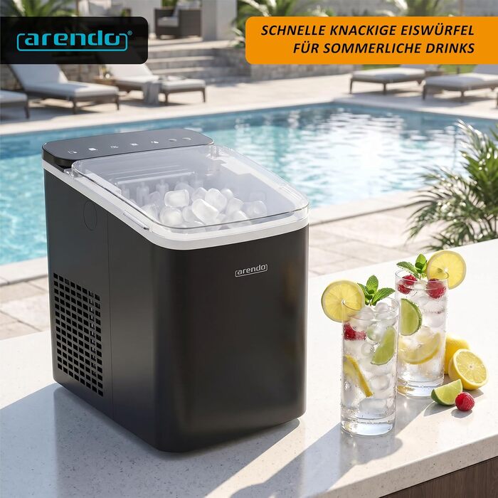 Льодогенератор Arendo Ice Cube Maker, 150 Вт, 12 кг льоду на добу, два розміри кубиків, автоматичне вимкнення, чорний