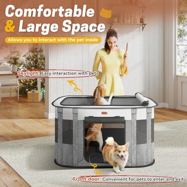Клітка-манеж для тварин, розкладний загон для кошенят та цуценят, клітка для собак, манеж для цуценят для дому, переносна клітка з сумкою, намет, для відпочинку на природі, кемпінг, розмір L (СІРИЙ, розмір S:)