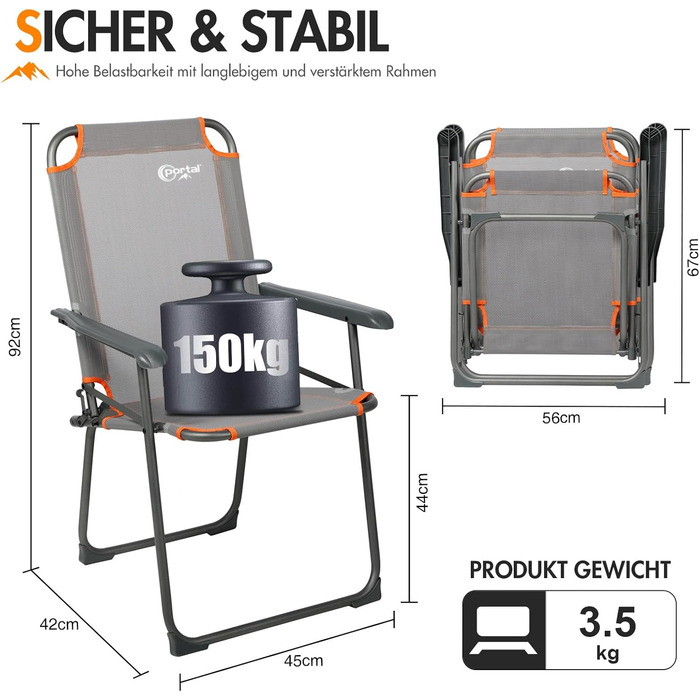Крісло для кемпінгу Portal: розкладне, легке, на 150 кг, для риболовлі, пляжу, відпочинку на природі (2 шт.)