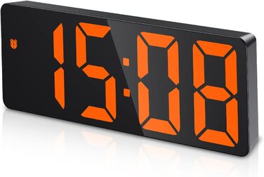 Цифровий будильник Criacr з функцією повтору, датою, 12/24 формат, DST, регулюванням яскравості, живлення від USB/батарейки, для спальні/офісу, чорний корпус, білі цифри (чорно-оранжевий)