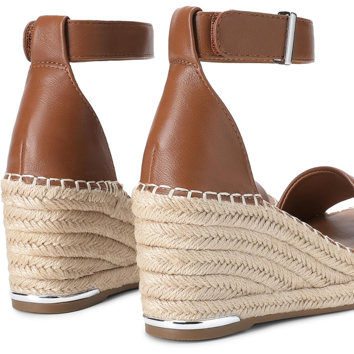 Босоніжки жіночі DREAM PAIRS на танкетці Espadrilles з ремінцем на щиколотку, коричневі (36.5 EU)