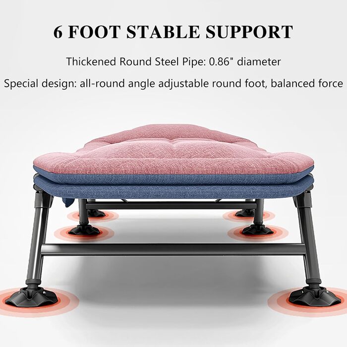 Розкладне ліжко для кемпінгу XXL - широке кемпінгове ліжко, легке, регульована спинка, для відпочинку на природі та вдома (рожеве)