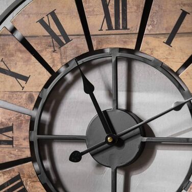 Large Vintage Wall Clock Living Room No Ticking Sound Modern XXL Wall Clocks Roman Numerals Retro Decor (Ø 50cm Diameter Antique Colorful) (Ø 50 Cm Antique Wood, Metal Wood-Look)