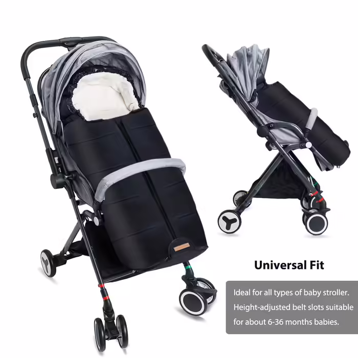 Minetom Universal Footmuff for Strollers - Winter Footmuff, Waterproof, Anti-Slip Design with Warm and Soft Fleece, Storage Bag | Footmuff for Jogging Strollers & Buggy, Black