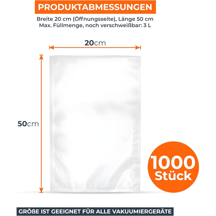Boxolutions Pro Vacuum Bags for all devices - with 170µm extra strong and tear-resistant - 20x50 cm - honeycomb structure - BPA-Free - aroma-proof - 1000 pieces