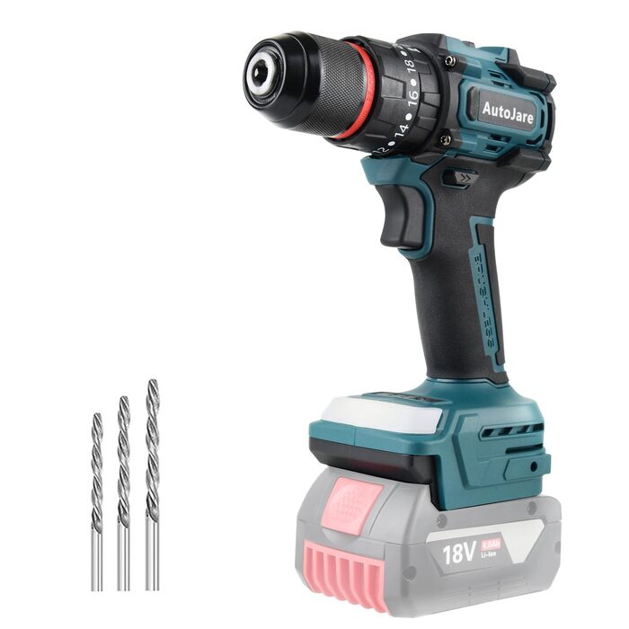 Акумуляторний ударний дриль-шуруповерт сумісний з Makita 18V, 13 мм, безщітковий, 35+3 ступені крутного моменту, 90 Н.м, 2 регульовані ступені, акумуляторний шуруповерт з 3 аксесуарами (без акумулятора) (10 мм для Bosch 18V)