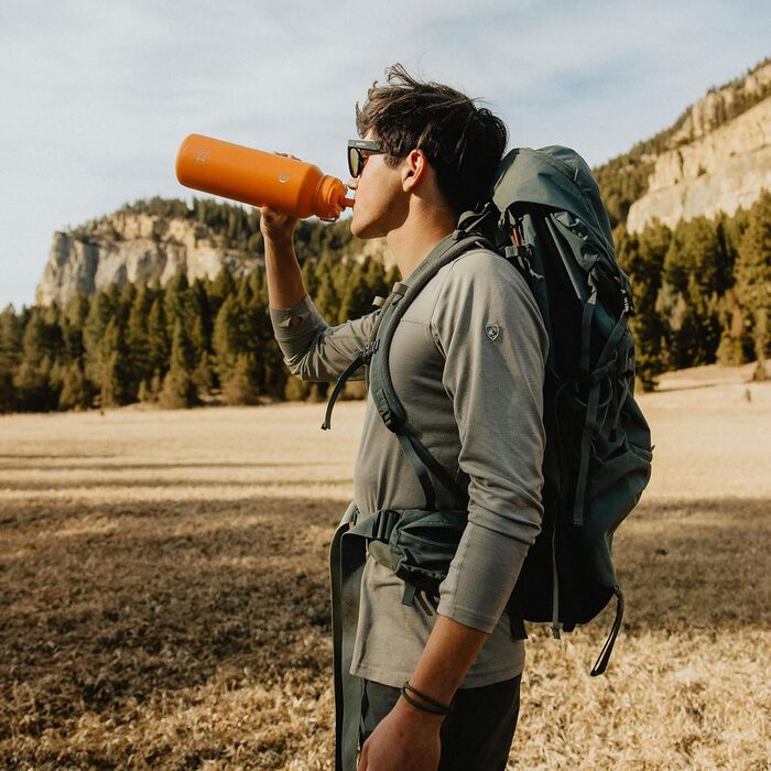 BOTTLE BOTTLE Insulated Water Bottle with Straw, Sport Stainless Steel Water Bottle with Grip Lid, Outdoor Sports Bottle for Pills, 1l (White) (Orange)