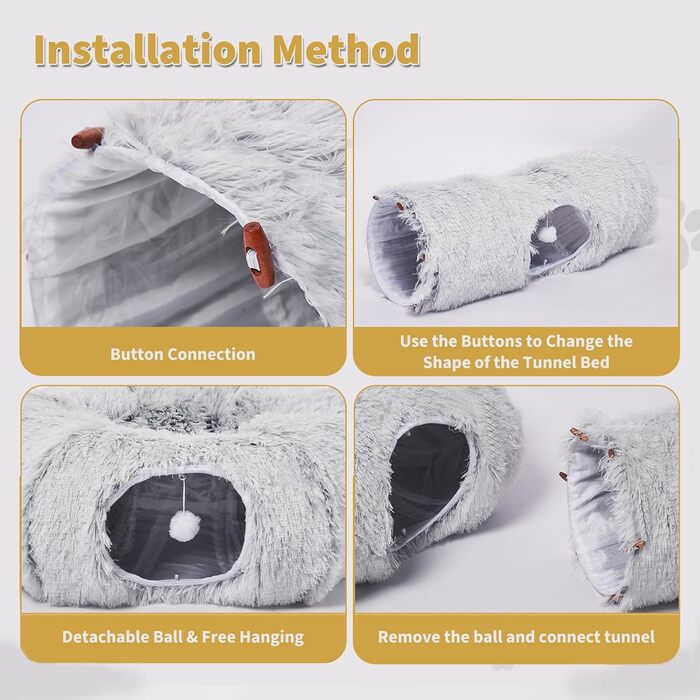 Odoland Cat Tunnel - Large Cats, Foldable Cat Tunnel with Play Ball Cat Bed, Multifunctional Crinkle Tunnel Cat Cave Interactive Toy for Indoor Kittens