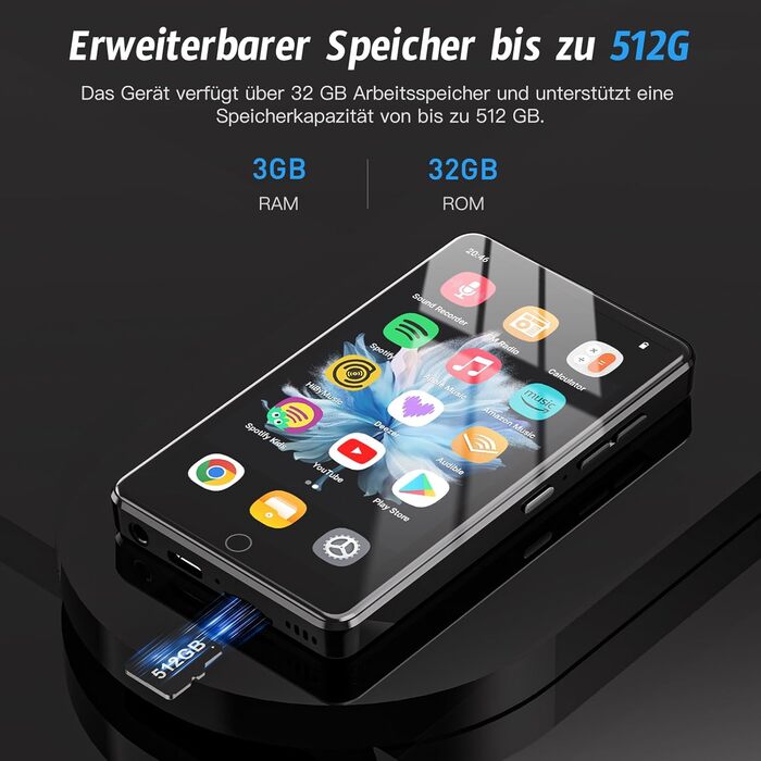 MP3 плеєр 32GB з Bluetooth та WiFi, Android 13, 4.02