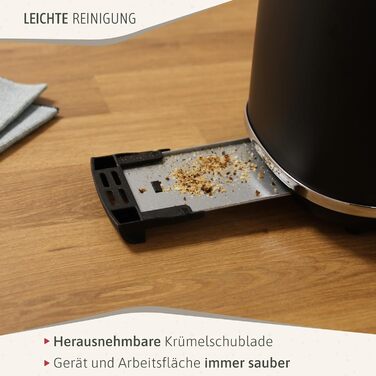 Тостер Nordic з широким слотом, 2-х місний, 6 рівнів підсмажування, з функціями підігріву, відключення, розморожування, крихтозбірником, північний дизайн, 870 Вт, чорний