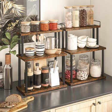 HOOBRO Spice Rack, Kitchen Shelf, 3-Tier Storage Shelf, Desk Organizer, for Kitchen Countertop, Desk, Study Room, Office, Vintage Brown EBF02TL01