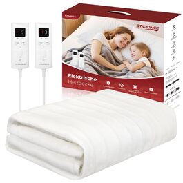 Електрична ковдра StarOnce 160x140 см для двоспального ліжка - тепла ковдра з 10 рівнями нагріву, автовимкненням, 2 пультами дистанційного керування та захистом від перегріву - біла, можна прати в пральній машині