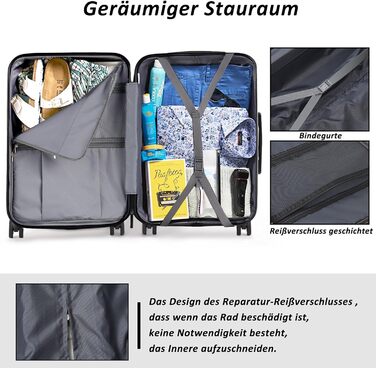 Чемодан ручної поклажі TANTOMI 20 дюймів, жорсткий корпус ABS+PC, телескопічна ручка, коліщатка, 3-цифровий замок, набір (M/L/XL), 41л, світло-темно зелений колір