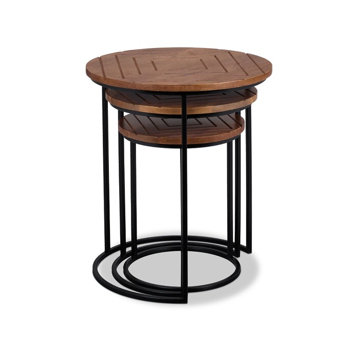 Relaxdays Side Table Set of 3, Mango Wood & Metal
