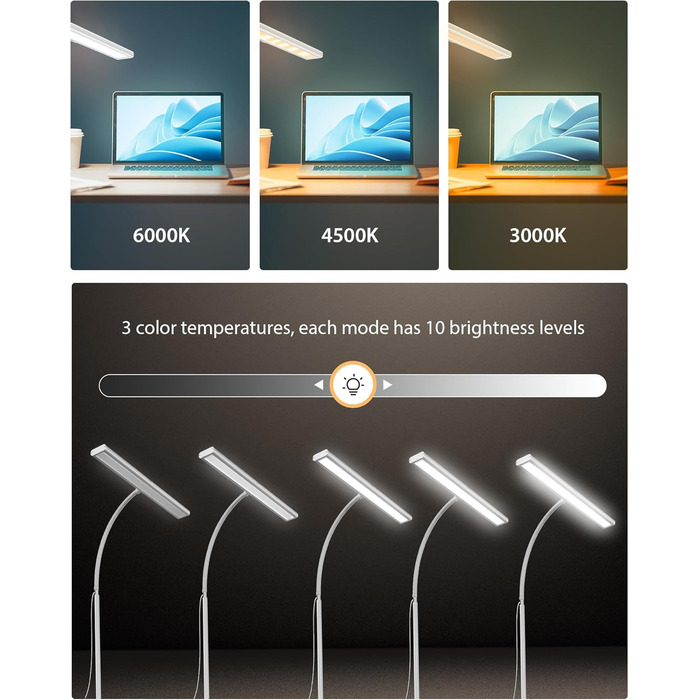 LED лампа для столу 10W з регулюванням яскравості - 160 LED, USB-адаптер, 3 колірні температури, 10 рівнів яскравості, гнучкий 30см шлангу, для дому та офісу, з пультом керування