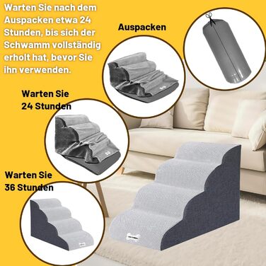 WGYTECH 4-Step Dog Stairs, Pet Stairs for Sofa and Bed, High-Density Sponge Dog Stairs, Washable Cover & Non-Slip Bottom, Dog Ramp for Dogs and Cats, L72xW40xH50cm