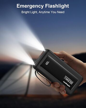 Портативний зарядний пристрій Power Bank 20000mAh, 22.5W, з LED дисплеєм, 6 виходів, 2 входи, сумісний з iPhone, Samsung, Pixel (Чорний)