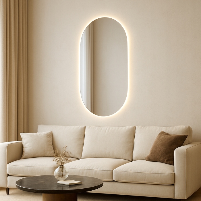 Овальне настінне дзеркало з LED-підсвіткою Glass Buster, 1000 x 500 мм