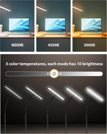 Настільна лампа 10W з регулюванням яскравості - 160 LED, USB-адаптер, 3 колірні температури, 10 рівнів яскравості, гнучкий 70см