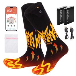 CAMULAND Гріючі шкарпетки з керуванням через додаток та акумулятором 10000 mAh для чоловіків та жінок, перезаряджувані, 4-рівнева температура для катання на лижах, полювання, кемпінгу, зимової риболовлі