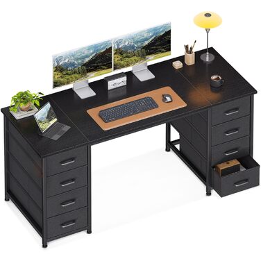 Комп'ютерний стіл Coleshome з 8 тканинними ящиками, 140x48 см, чорний | Стіл для офісу, дому, навчання