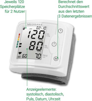 Тонометр на зап'ястя Medisana BW 320 - точний вимір артеріального тиску та пульсу, пам'ять, великий дисплей, індикатор артеріального тиску, виявлення аритмії та попередження