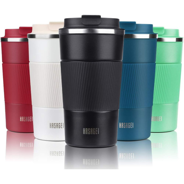 Термокружка HASAGEI з нержавіючої сталі 380 мл, чорна: термоізоляція, без витоку, для кави, чаю та води