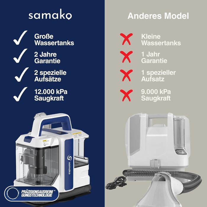 Портативний чистий для килимів та м'яких меблів Samako – 400W, 2 великі резервуари для води, для всіх типів тканини