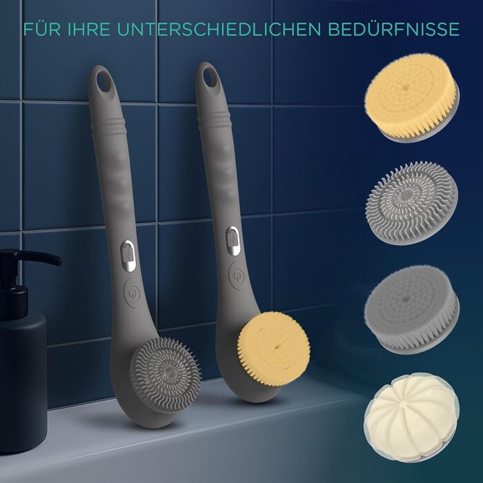 Електрична щітка для спини VOYOR BC300 (сіра): для скрабу та масажу тіла, водонепроникна, USB-зарядка